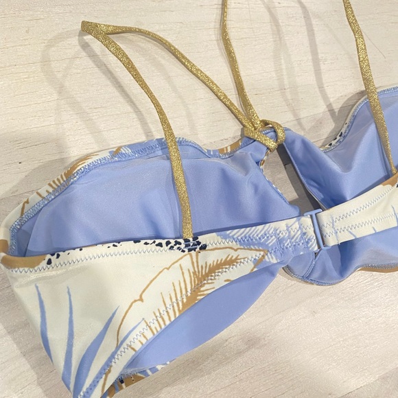 Aerie Swim Bandeau tropical glitter gold halter bikini SET top bottom  XL - Picture 7 of 16